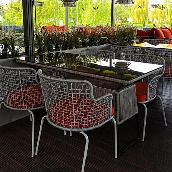 Плетеная уличная мебель для террасы из шнура от производителя мебели FILINI, в ресторане 