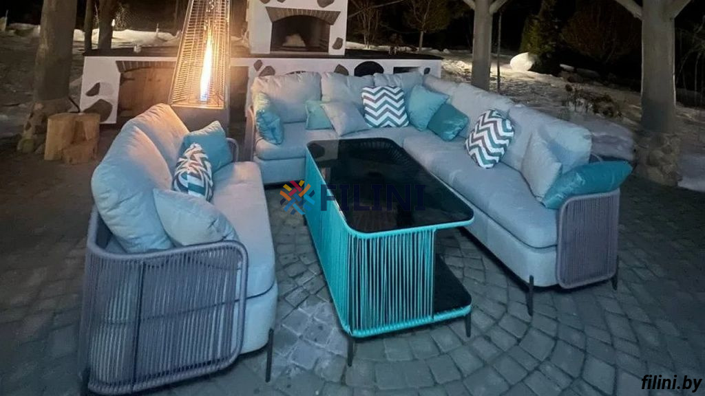 Комплект мебели для террасы - прямой и угловой диван с кофейным столом 