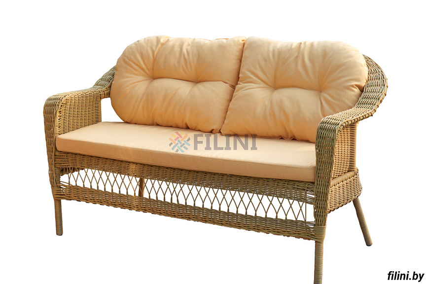 Купить уличный диван "Гроди" из искусственного ротанга на террасу, веранду, балкон, лоджию. Садовые 2-х и 3-х местные диваны с подушками от ООО "Фокси крафт" Минск