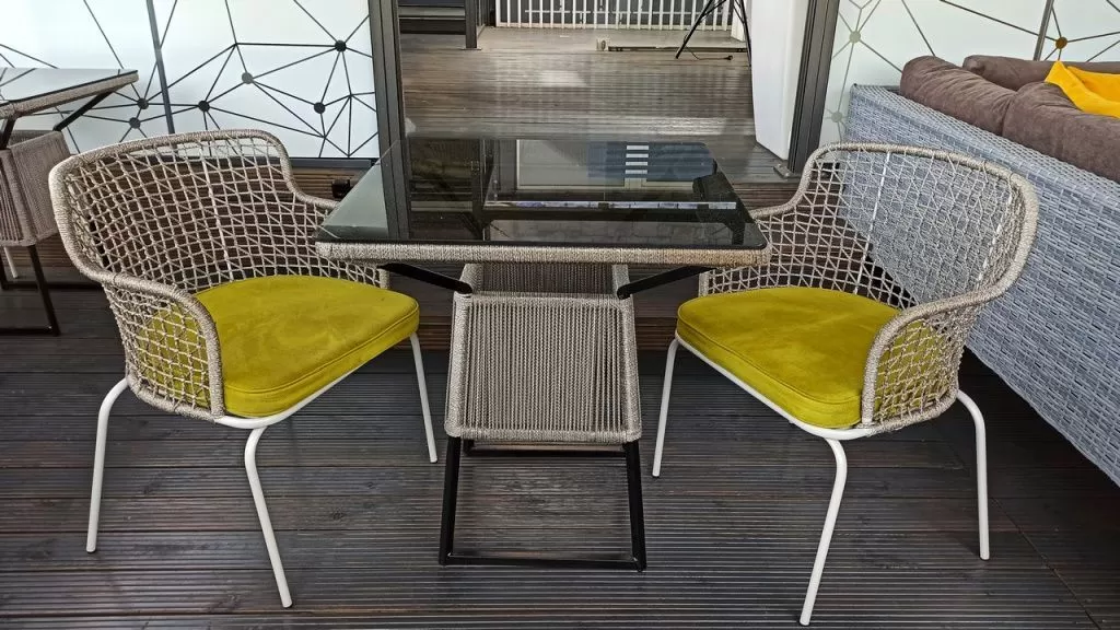 Уличный стол и стулья из шнура "Клауд-2", для террасы кафе и ресторана, недорого, на заказ у производителя ООО ФИЛИНИ МЕБЕЛЬ