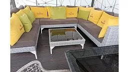 Плетеный диван "Престо" из искусственного ротанга для кафе, ресторана, кальянной. Уличные угловые и П-образные диваны с подушками в Минске